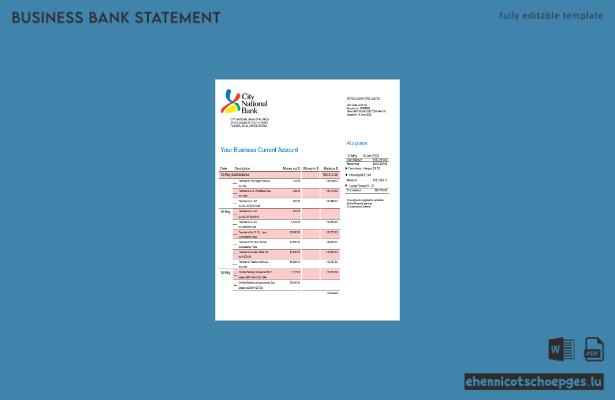 Beispiel eines Kontoauszugs der City National Bank of Florida (Word- und PDF-Datei)